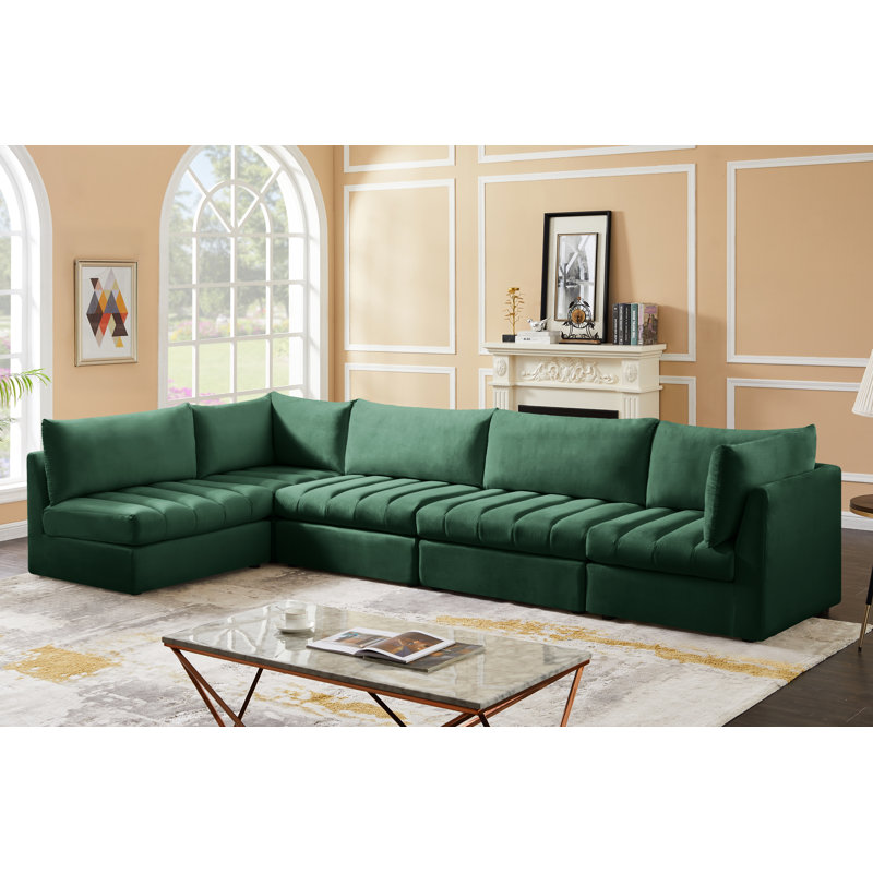 Hallelujah Velvet L-Shaped Sectional Reversible, Green Velvet