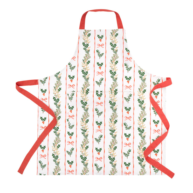 Christmas Holly Stripe Cotton Kitchen Adult Apron