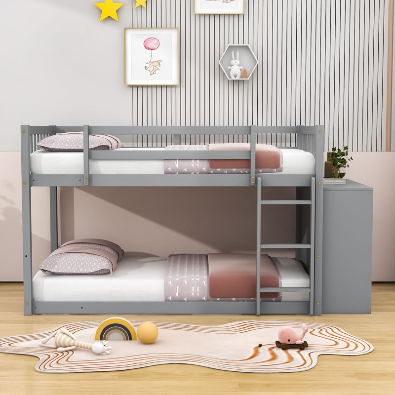 Farschid Kids Bunk Bed with Drawers, Gray, Twin