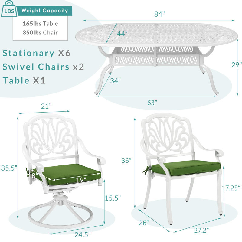 8 - Person Patio Dining Set with Oval Table , Cushions Included