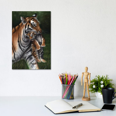 Tiger With Cub by Richard Macwee - Wrapped Canvas Print