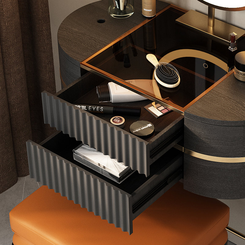 Dressing Table with Mirror, Gold/Black Brown