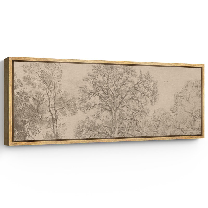 Rustic Countryside Vintage Landscape Sketch Tree and Landscape Pattern Modern Art Extra Large Artwork Print Wall Art, Natural