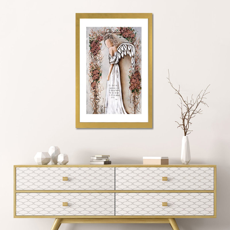 «Be Strong and Courageous» par Rut Art Creations - impression d'art graphique, Papier encadré doré, Blanc