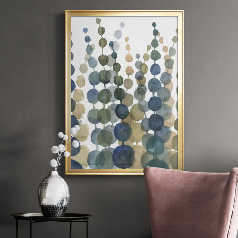 «Pompom Botanical II», toile encadrée de qualité supérieure - prête à être accrochée, Or, H 24,5 po x l 18,5 po x P 1 po