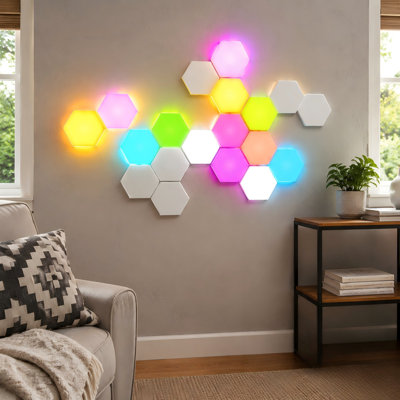 6-Pack USB-Powered Hexagon RGB Light Panels with 13 Colors, Remote and Touch Control, DIY Modular Gaming Wall Decor for Sensory Room, Bedroom and Party