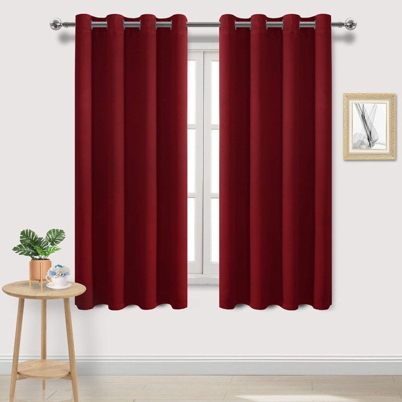 2 Thick Panels Room Darkening Blackout Curtains, Thermal Insulated Block Out Light Grommet Drapes, 52" W x 63" L, Burgundy