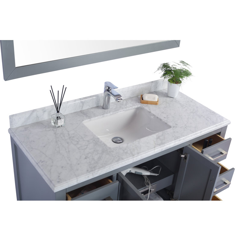 Ensemble de meuble-lavabo simple 48 po Mariário, Gris, Marbre de Carrare blanc