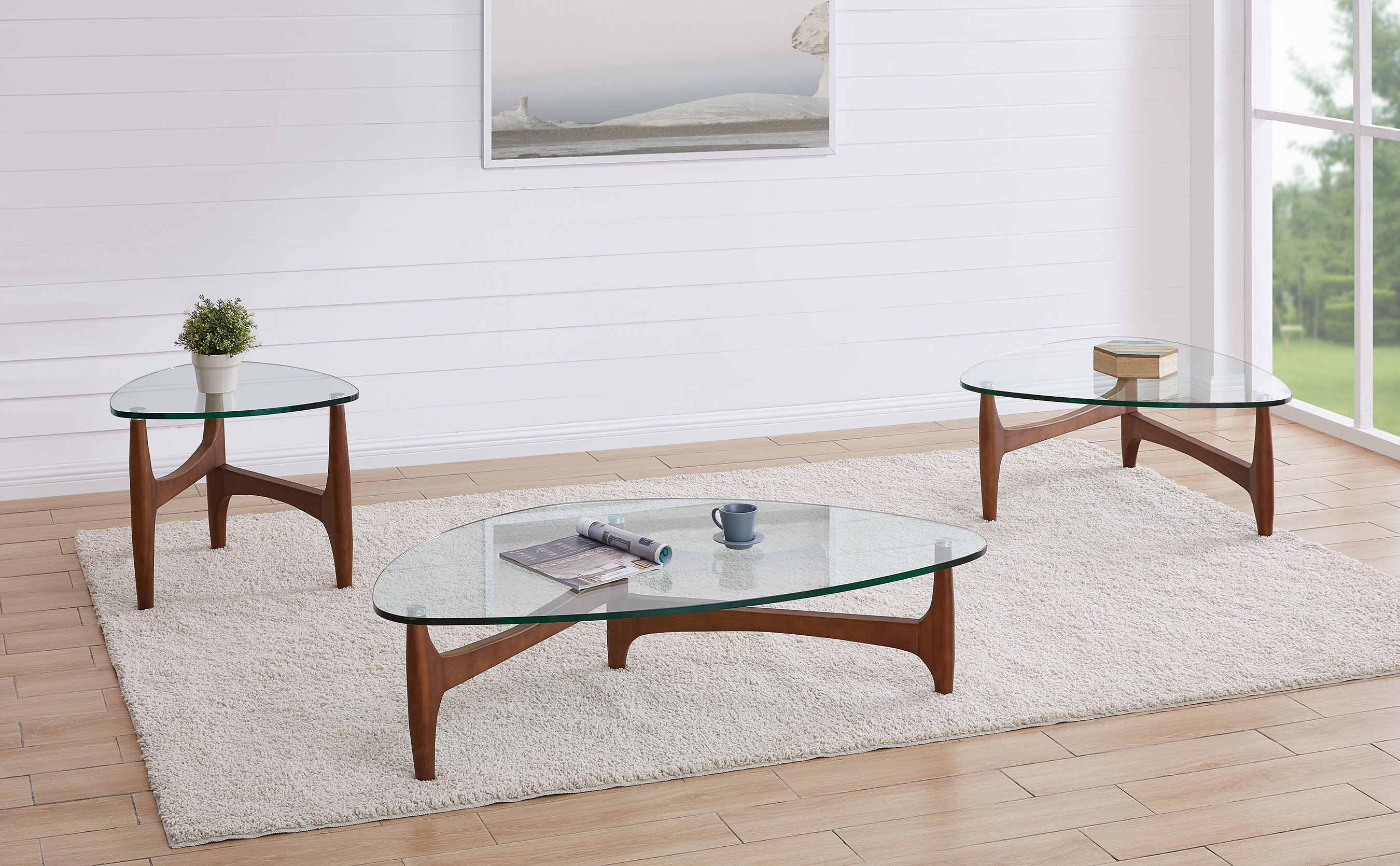 Etna 3 Piece Glass Top Living Room Table Set