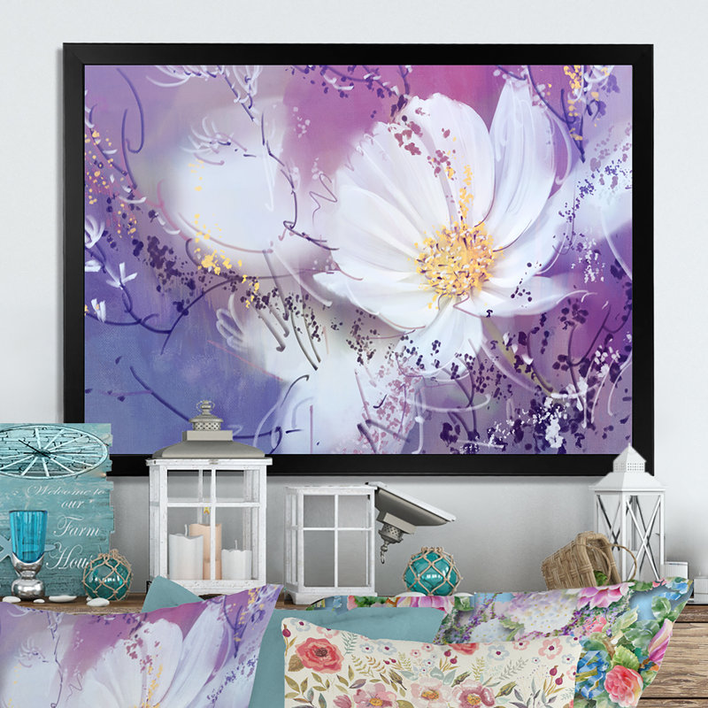 Fleur blanche - impression sur toile avec cadre flottant, Cadre photo noir, H 8 po x l 12 po x P 1 po
