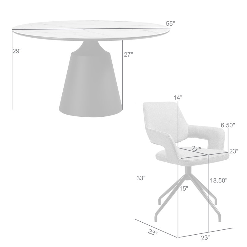 Catrease 5 Piece Modern Pedestal Dining Set with Stone Top and Upholstered Swivel Chairs, Coffee