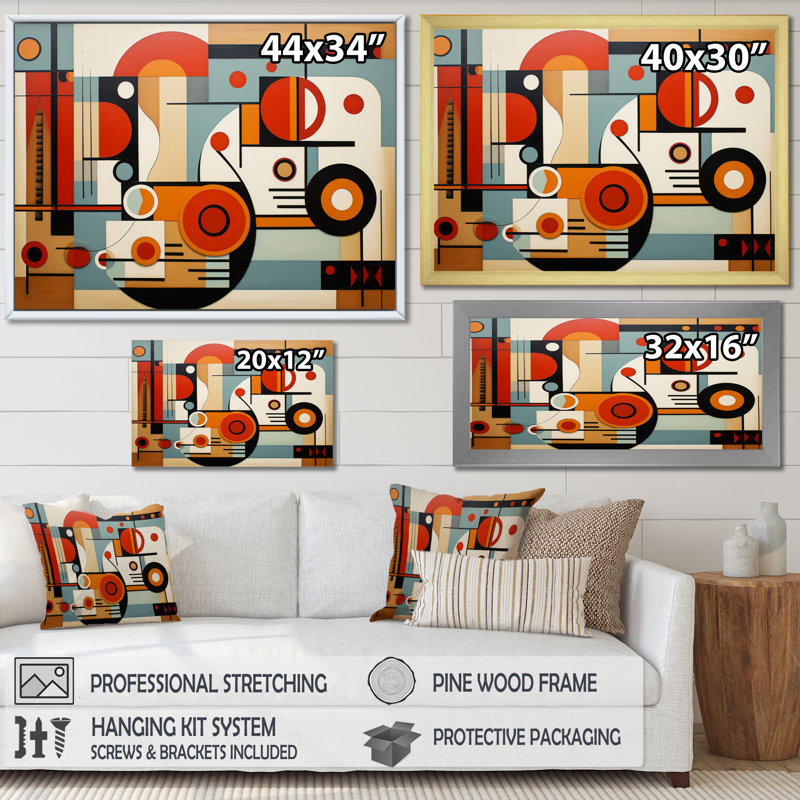 «Colorful Mid Century Graphic Geometrics», impression sur toile encadrée, Cadre simple noir, H 12 po x l 20 po x P 1 po