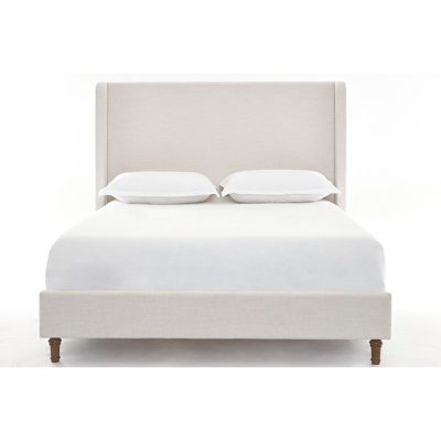 King Bed Frame With A 54" Tall Upholstered Headboard In Chenille, Solid Wood Feet, Metal Base, No Box Spring, Easy Installation , Assembly