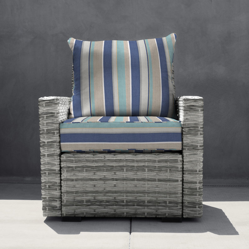 Outdoor Deep Seating Cushion Set – Comfortable, Durable, Weather-Resistant Design - Basics by Wayfair™, Harbor Blue Striped