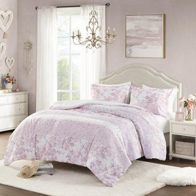 Housse de couette 1 place/1 place XL, 2 pièces, en microfibre à imprimé floral cachemire, douce et vintage, avec liens intérieurs. Comprend 2 taies d'oreiller. Lavable à la machine.
