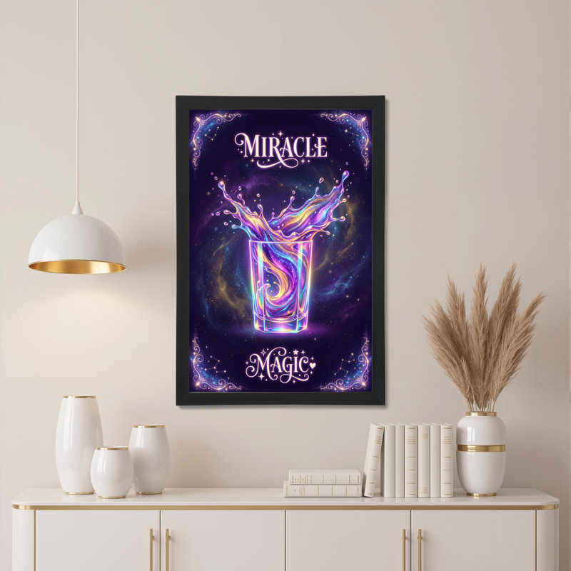 «Miracle Magic Neon Drink Splash», reproduction d'art sur toile tendue sur toile, ensemble de 1, H 24 po x l 16 po