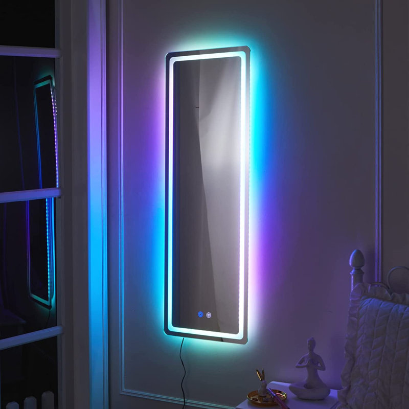 Denekia Lighted Full Length Mirror Wall Mounted Mirror, RGB Colour Changing LED Lights Mirror, 47" x 14.4"