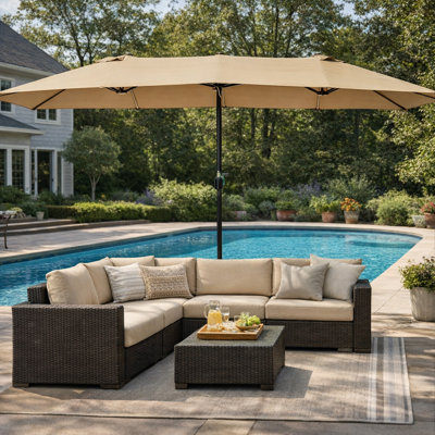 iwicker 15 ft double-sided patio umbrella 15ft Solar Extra Large Twin with Led Light Suitable for Various Spaces ANGELES HOME 10-Piece Patio Wicker