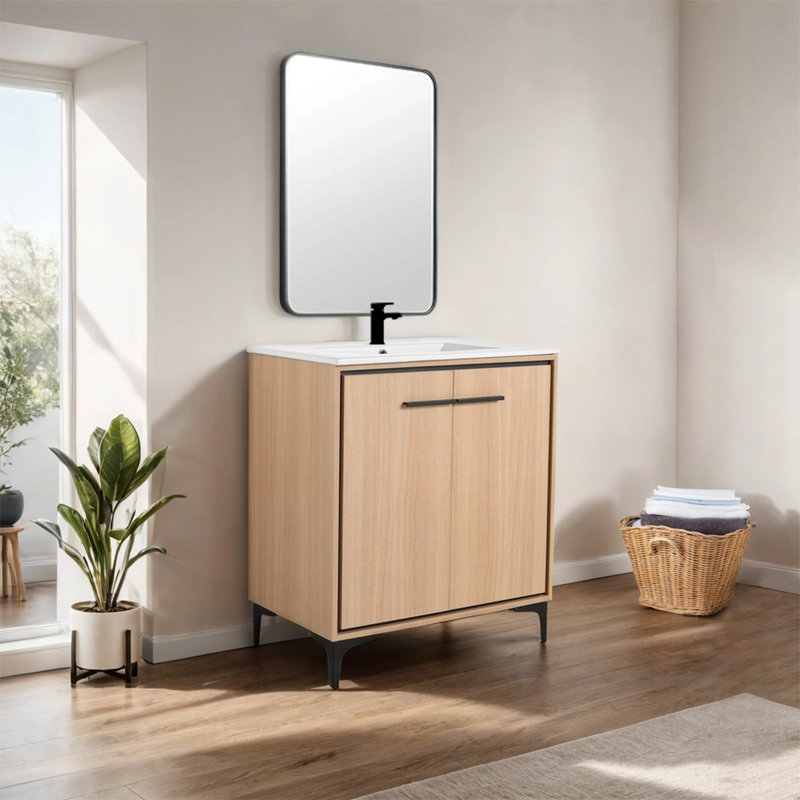Meuble-lavabo simple 30 po avec plateau en céramique Makella