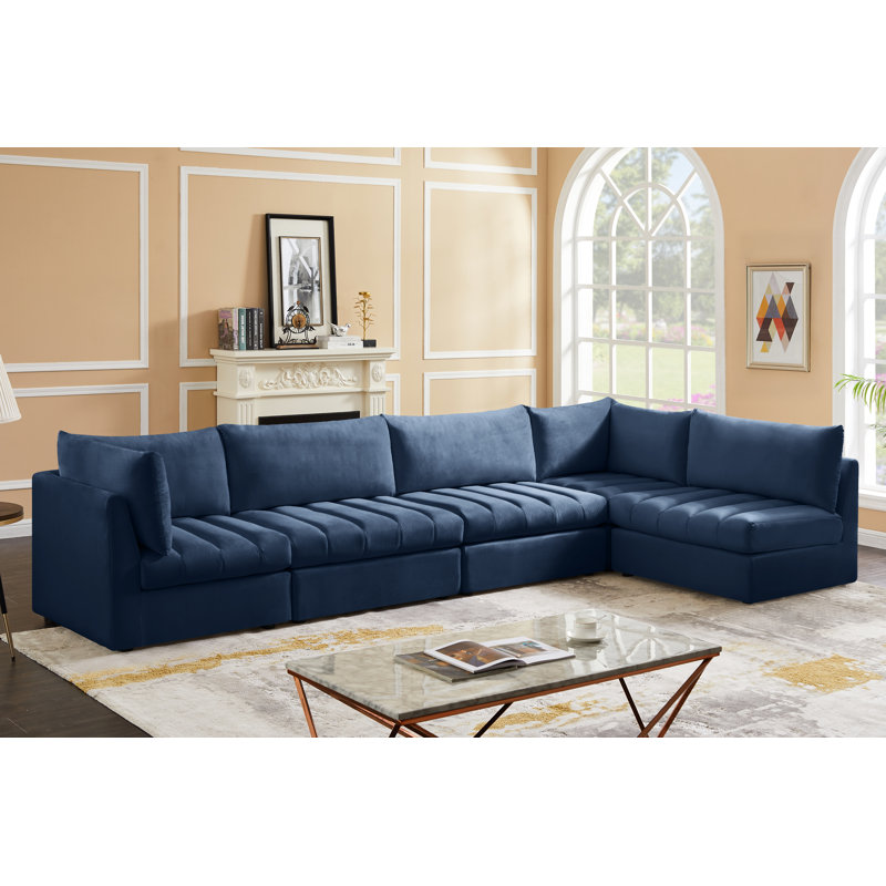 Hallelujah Velvet L-Shaped Sectional Reversible, Navy Velvet