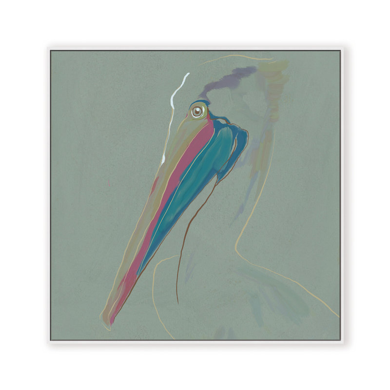 Coastal Retreat Coastal Drift: Pelican, Gold, Framed Matted Print, 36" H x 36" W