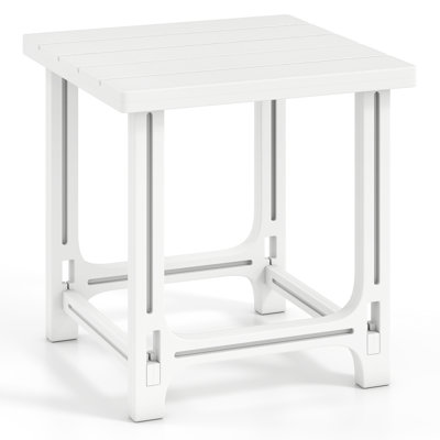 1 PCS 18" Outdoor Adirondack Side Table with Slatted Surface, 0-Screw Assembly for Porch White