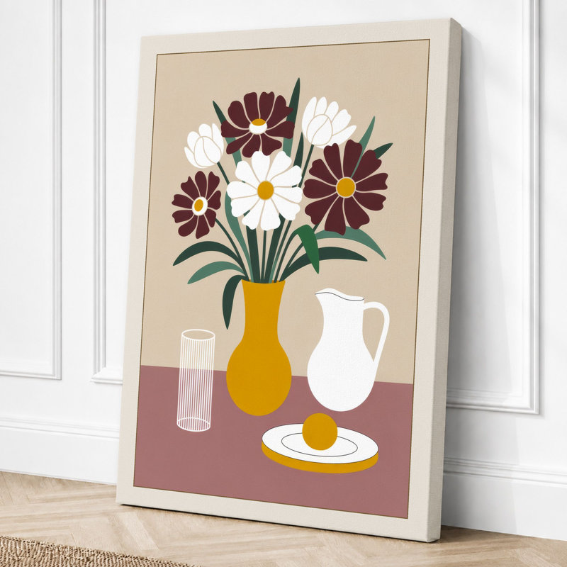 Still Life in Mauve Modern 1 Piece Wrapped Canvas Wall Art, 24x16 - 61.0 x 40.6 cm, Cream Border