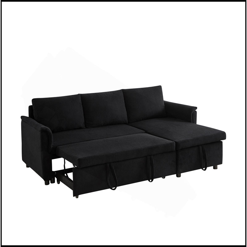 Canapé-causeuse avec méridienne et canapé-lit modulaire en L avec méridienne et rangement, Noir