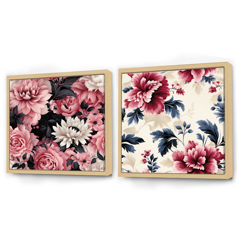 Manelle - Ensemble de 2 collages carrés botaniques abstraits, Cadre flottant brun, H 30 po x l 61 po