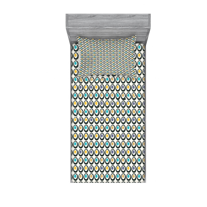 Ensemble de draps Bold Circles, Ensemble de draps pour lit simple TG avec drap-hou, Pois symétriques
