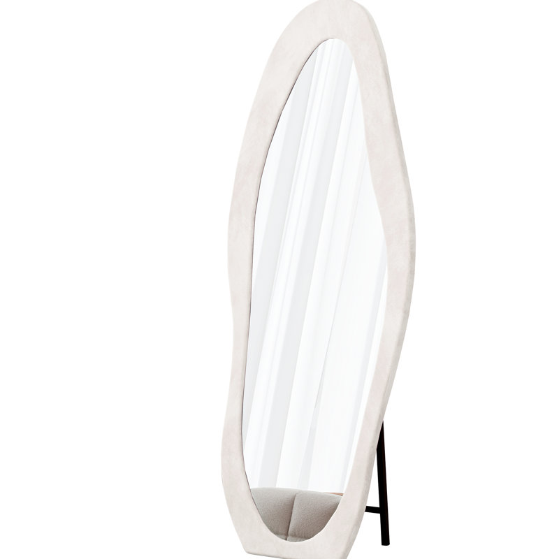 Miroir mural pleine longueur 63 po x 24 po, cadre enveloppé de flanelle, forme unique, verre brisé, convient pour la chambre à coucher, le salon et le miroir ondulé irrégulier recouvert d'un couloir, trempé incassable