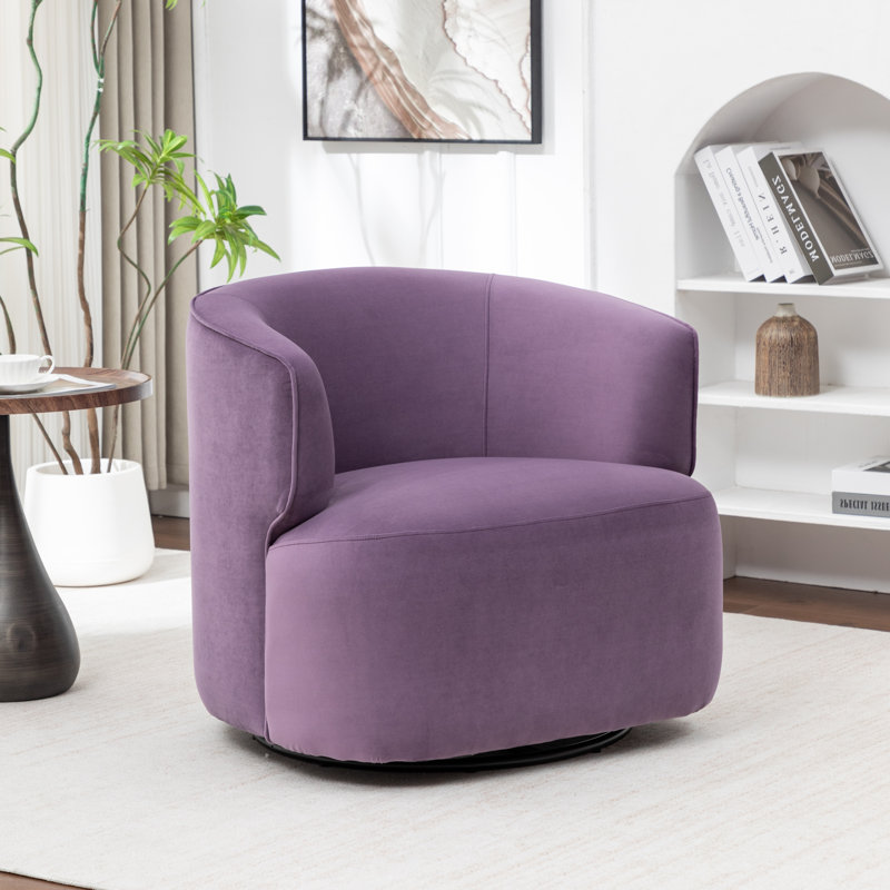 Fauteuil demi-tonneau pivotant en velours Tybias, Purple Velvet