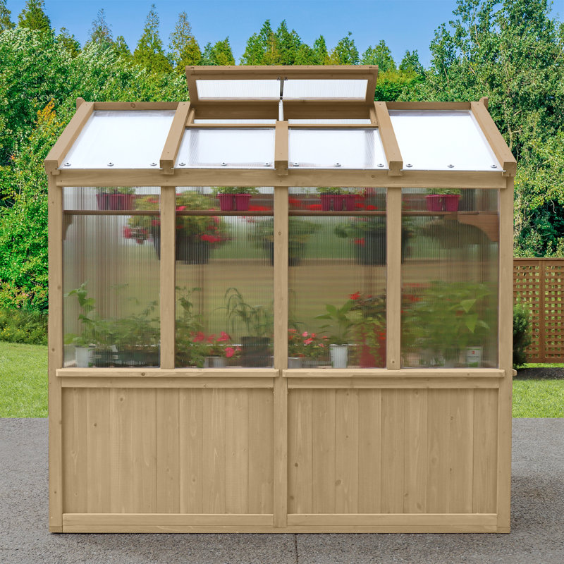 Beige Cedar Walk-In Greenhouse with Polycarbonate Windows