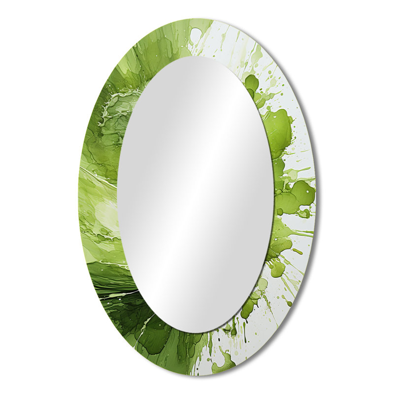 Miroir mural vert et blanc à spirale abstraite IV - vert, 36 po x 24 po