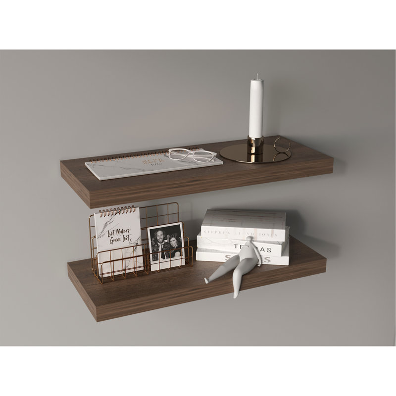 Floating Shelves, Dark Brown, 2 Shelves, 1.50" H, Dark Brown