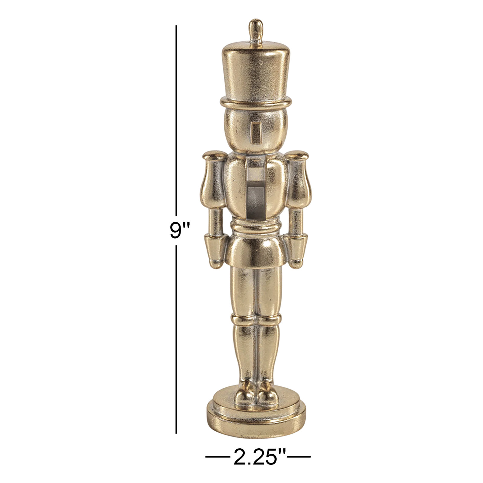 2-Piece Metallic Nutcracker Figurine Set, Gold, 9" H x 2.25" W x 2.25" D