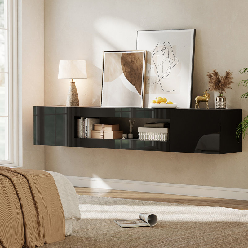 Floating TV Stand, Wall Mounted TV Cabinet, High Glossy Entertainment Center-Modern Media Console Fits 65-80 Inches TV for Living Room/Bedroom
