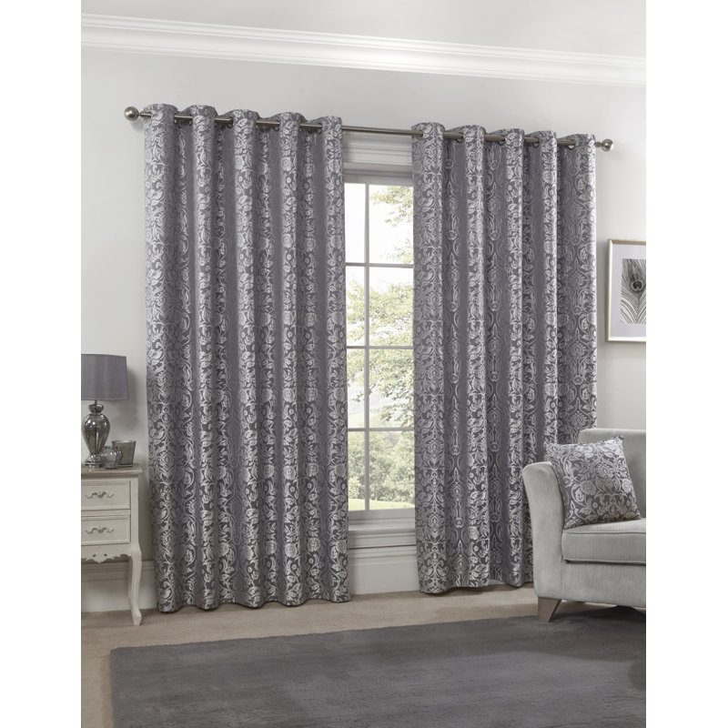 Eden Room Darkening Curtain Pair, Silver, 116 W x 183 D cm