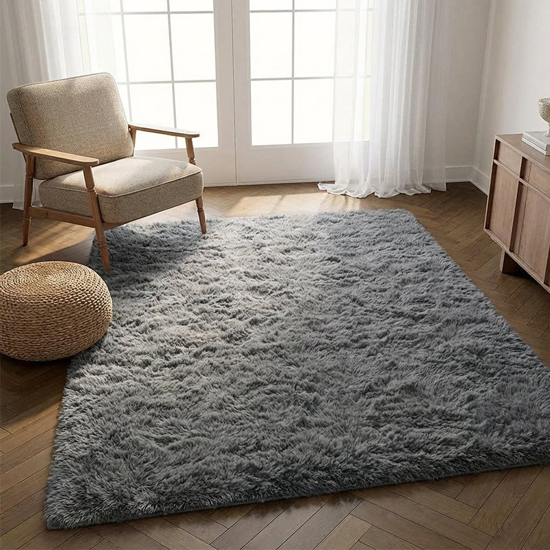 Tapis doux à poils longs pour chambre de bébé, gris, Rectangle de 5 pi x 8 pi