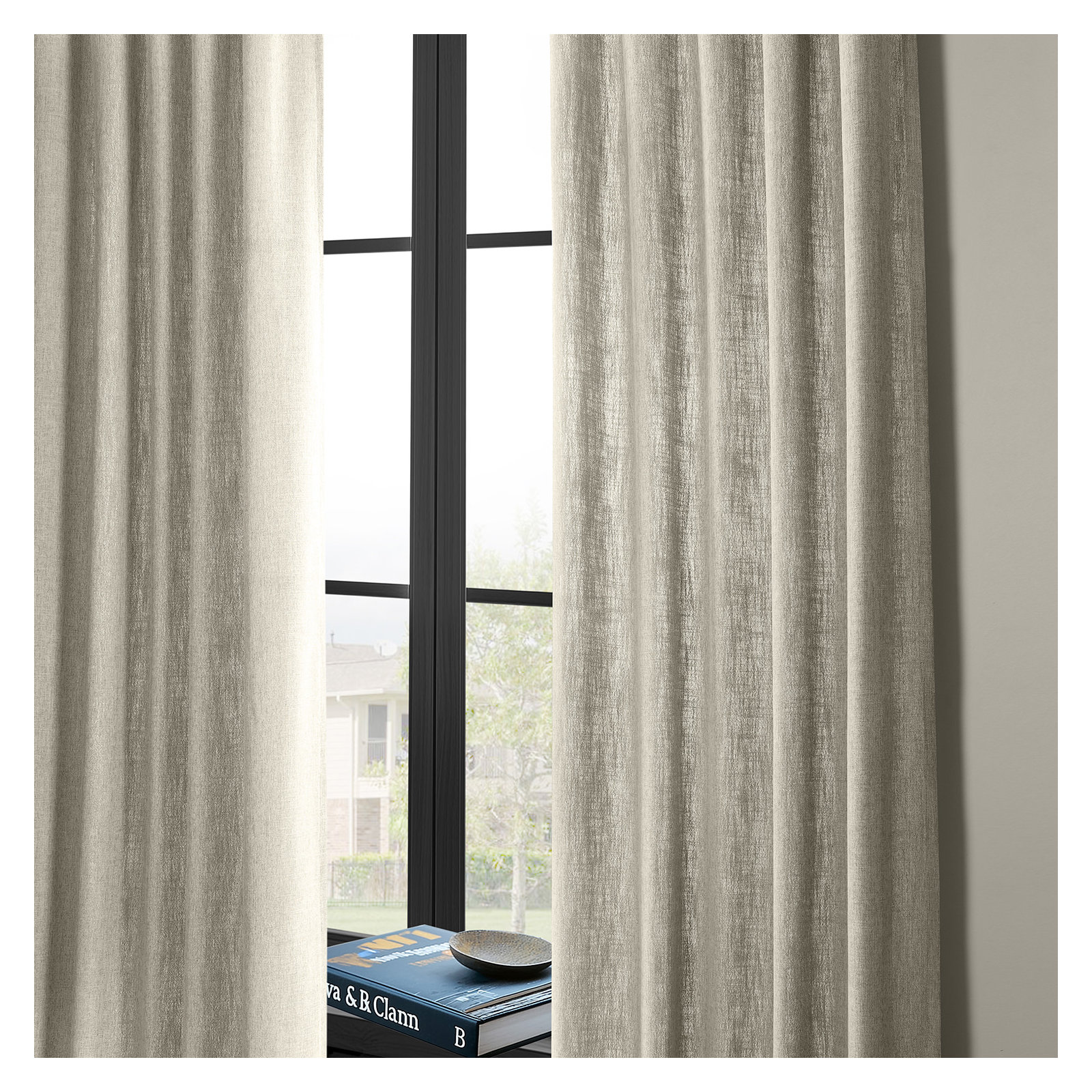 Farmbry Simply Faux Linen Curtains Pair - 2 Panels - Light Filtering Window Curtains, Beige, 50" W x 108" L
