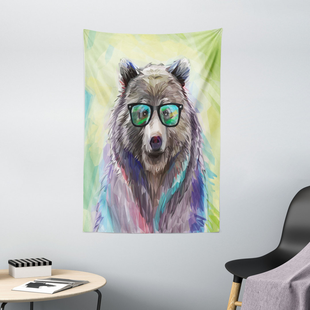 Wandbehang Lustige Coole Niedrige Wilde Hipster Bär Brille Buntes Portrait Thematisch