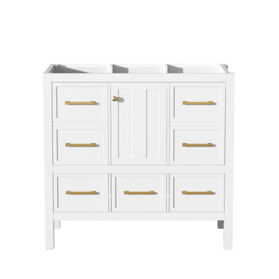 Meuble-lavabo de 36 po sans lavabo, armoire de rangement en bois massif, meuble-lavabo autoportant avec 5 tiroirs et portes à fermeture douce