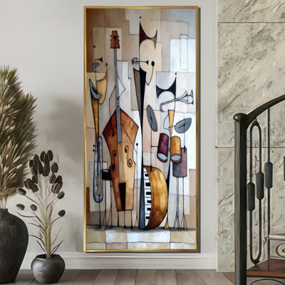 «Abstract Jazz Band In New York City - Music Jazz», impressions encadrées sur toile brune rétro