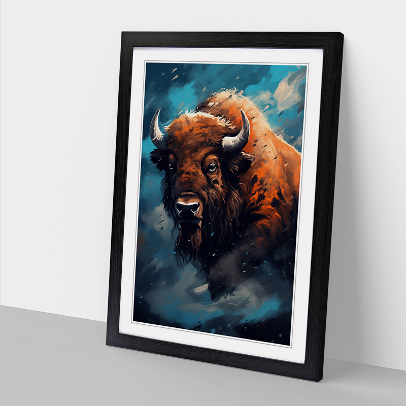 Bison Digital Art - Framed Print, 46cm H x 34cm W x 2cm D, Black Framed