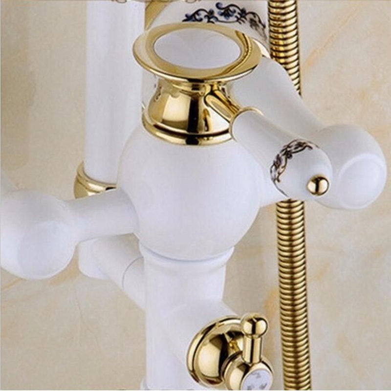 Juno Beautiful White Gold Wall Mount Shower Faucet with Hand-Held Shower
