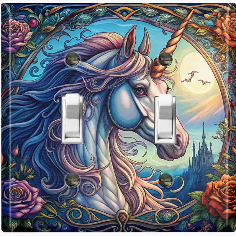 Couvercle de plaque d'interrupteur en métal; Bascule de taille standard US 2 - Licorne majestueuse, Double # 2
