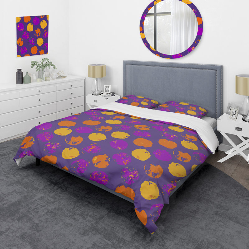 Ensemble de housse de couette en microfibre mauve / jaune / orange 3 pièces