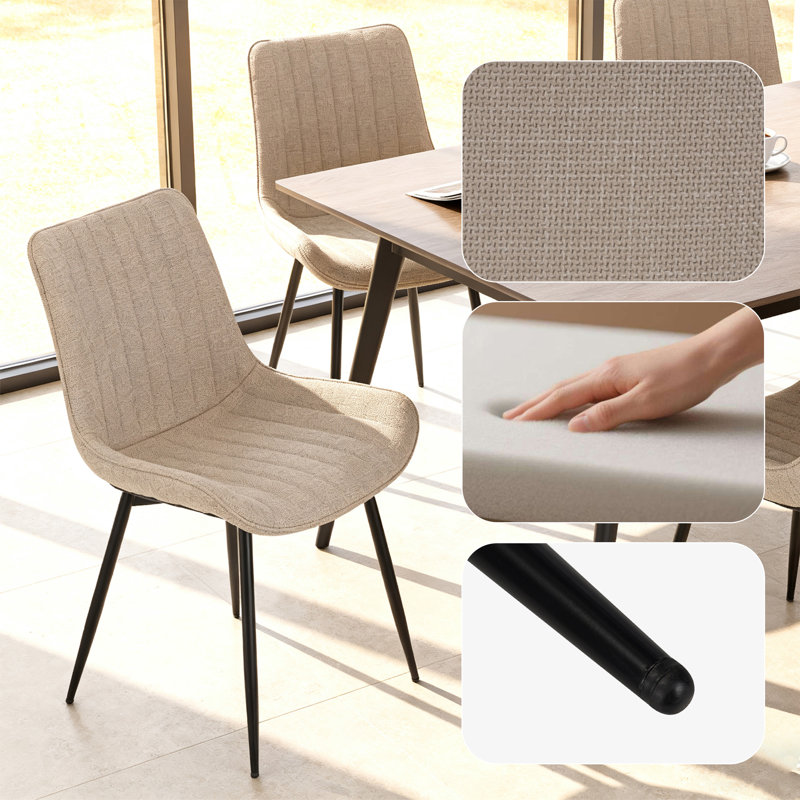 Ensemble moderne de 4 chaises de salle à manger beige, chaises de cuisine rembourrées avec pieds en métal