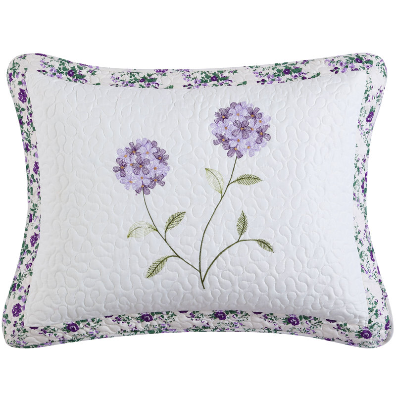  Carnation Embroidered Polyester Envelope Sham, Lavender