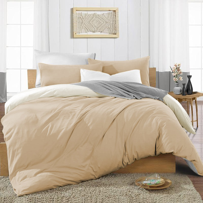 My Home Store Fridi Microfiber Reversible Duvet Cover Set , Beige, Single Duvet Cover + 1 Standard Pillowcase